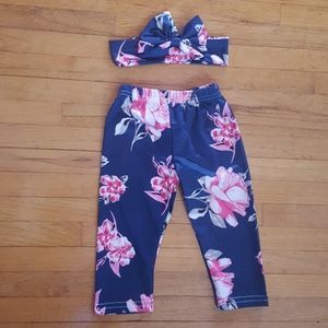 Baby girl 9 month floral pant and bow set NWOT